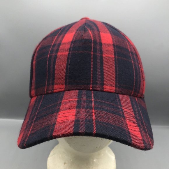 Flutter Newburgh Plaid Baseball Hat Cap Adjustable Red Navy NEW - NWT - Picture 1 of 7